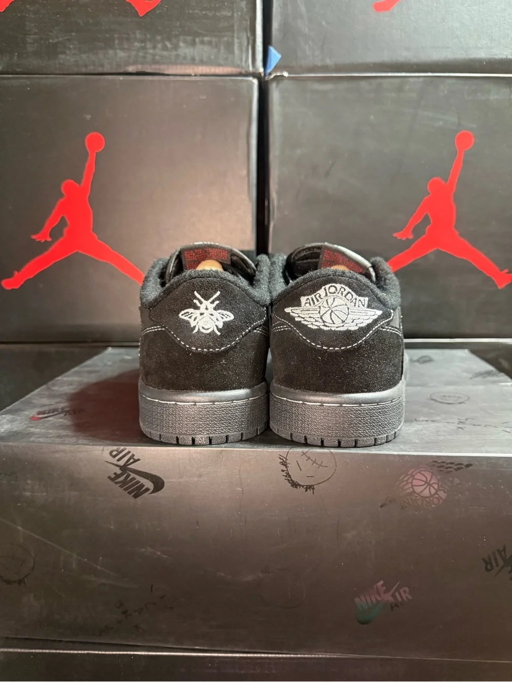 Jordan 1 Travis Scott Black Phantom Low-Top Black Suede Sneakers